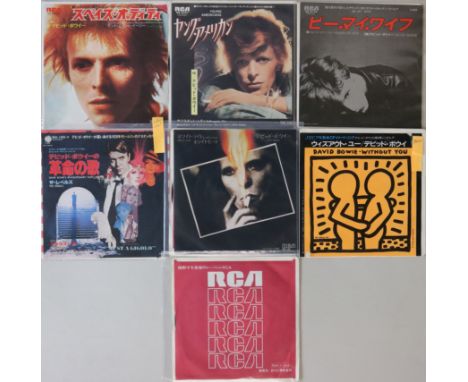 BOWIE - JAPANESE 7" PICTURE SLEEVE RELEASES. Very smart bundle of 7 x scarce original Japanese 7" picture sleeve releases pre