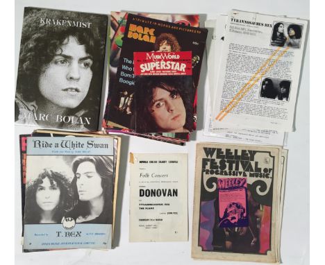 MARC BOLAN / T REX MEMORABILIA. Super pack of Bolan / T. Rex memorabilia to include: original programme booklet for the 1967 