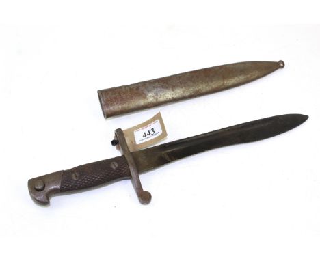 A Spanish model 1941 Bolo bayonet with scabbard (scabbard missing liners)