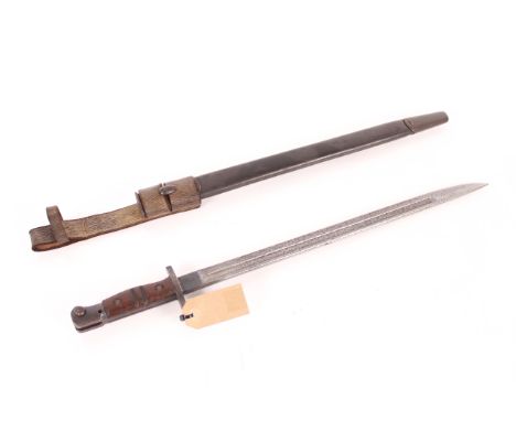 A fine model 1917 bayonet by Remington, complete with scabbard and leather frog, marked B.H. & G 1941 (home Guard use)