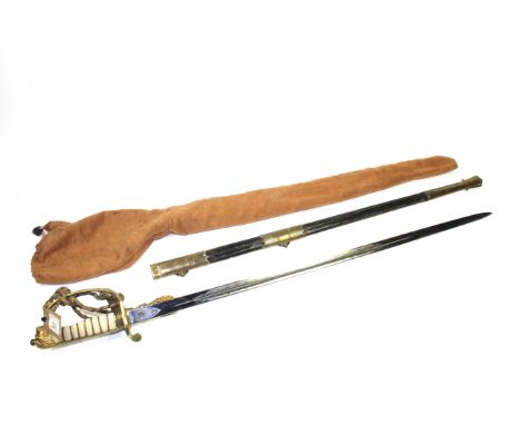 A British Officer's naval sword GRV with scabbard and bag