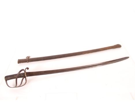 A British 1853 patt cavalry troopers sword with scabbard, hilt having small plaque marked 4L.D.