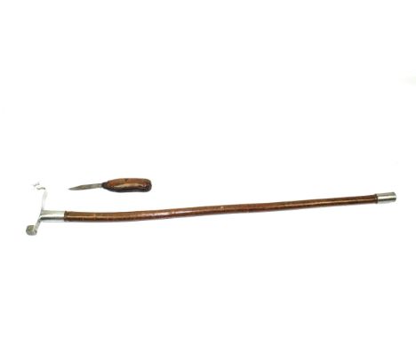 A bespoke walking stick, the handle / grip being detachable as a clasp knife 