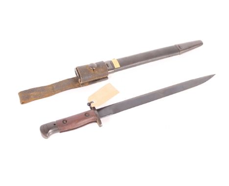 An Indian MkII* bayonet with scabbard and frog (blade marked 8/42)