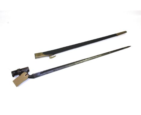 A 1876 patt Martini Enfield socket bayonet complete with brass mounted leather scabbard 