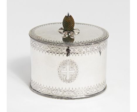   GEORGE III TEA CADDY MIT ANANASKNAUF.  GEORGE III TEA CADDY MIT ANANASKNAUF.       Datierung: 1800-01.    Meister/Werkstatt