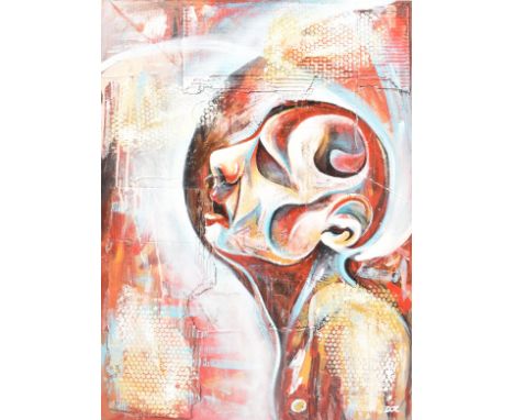Danny O'Connor (British, b. 1981)Exhaustion2008Mixed media on canvas Signed in black pen to the verso and initialled in white