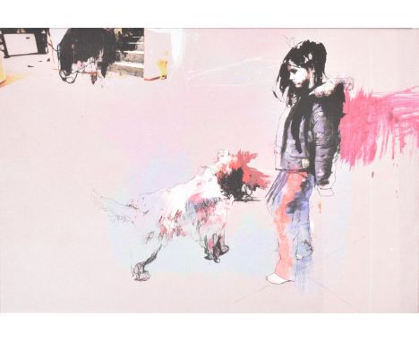 Ian Francis (British, b. 1979) 'A girl moves back home with her pet dog'Original print on canvasSigned in black marker to the
