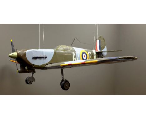 Large scale model of a Supermarine Spitfire, with single cylinder petrol engine, radio controlled, possibly by De Agostini, l