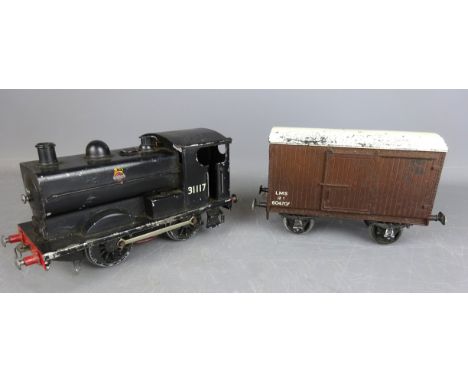 Leeds Model Co O Gauge 0-4-0 tank engine No.31117, BR Black, three rail, with LMS 12t wagon (2)   Condition Report   Click he