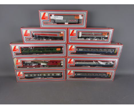 Lima 00 gauge rolling stock including: InterCity coaches(2), BR blue buffet, BR green & blue coaches, NCB wagon, Esso tanker,