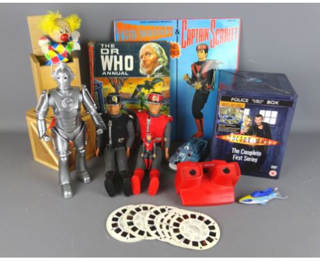 Dr Who Annual 1976, Russell T Davies Dr Who complete First Series DVD set in Tardis box, Captain Scarlet & Black action figur