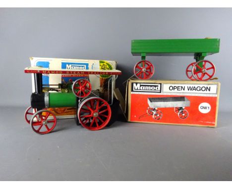 Mamod Steam Traction Engine T.E.1a with steering extension a Mamod Open Wagon OW.1 in original boxes (2)    Condition Report 