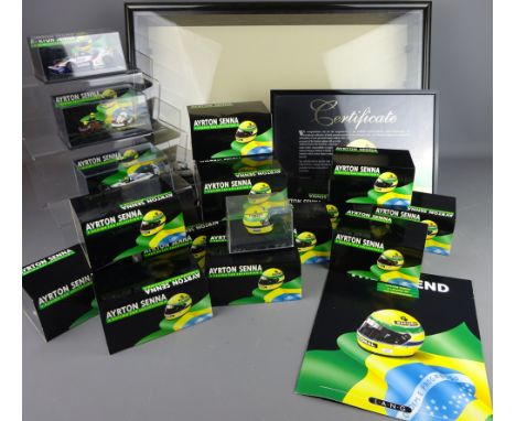 Ayrton Senna 'The Legend' collection of 17 1:43 Ltd.ed. Lang die cast scale models, Edition 43 Nos. 1-17 in perspex cases wit