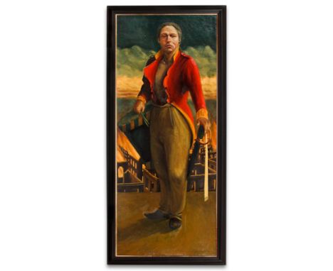 * CONRAD NELSON (SCOTTISH),
SELF PORTRAIT AS AN ADMIRAL
oil on canvas, signed
180cm x 76cm (71 x 30 inches)
Framed