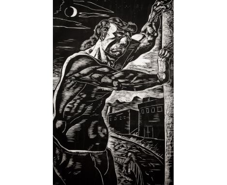 * PETER HOWSON OBE, THE LONELY HERO artist's proof woodcut (on two sheets of wove), signed, dated '87 and marked 'A/P in chal