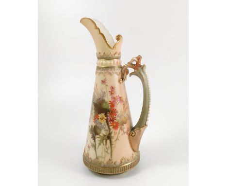 A Royal Worcester blush ivory jug, decorated with thistles and flowers, shape number 1260, dated 1901, af, height 8.25ins Con