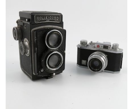 A Franke & Heidecke Rolleicord cased camera, DRGM, serial number 840669, together with a Halina 35x camera