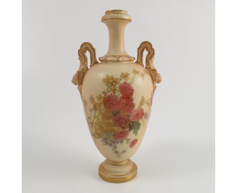 A Royal Worcester blush ivory vase, decorated with flowers, shape number 1399, height 6.25ins