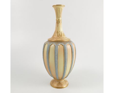 A Royal Worcester blush ivory vase, the body decorated with turquoise jewelled stripes, shape number 1799, dated 1896, height