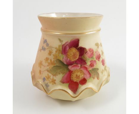 A Royal Worcester blush ivory vase, decorated with flowers, shape number 991, dated 1908, height 3.5ins