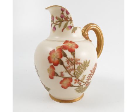 A Royal Worcester blush ivory flat back jug, decorated with flowers, shape number 1094, height 6ins