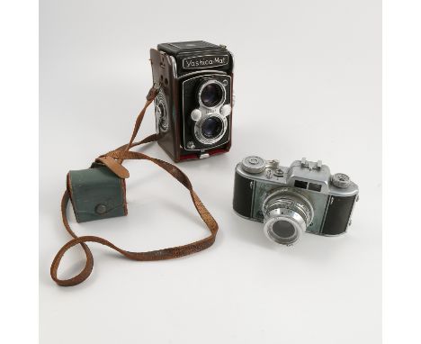 A Yashica-Mat camera, in a case, together with Aka Relle camera, in a case