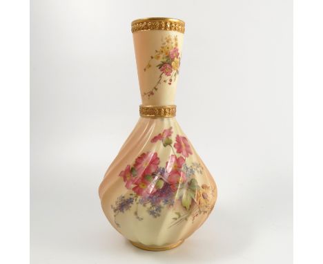 A Royal Worcester blush ivory vase, the wrythern moulded body decorated with flowers, shape number 1452, dated 1899, height 1