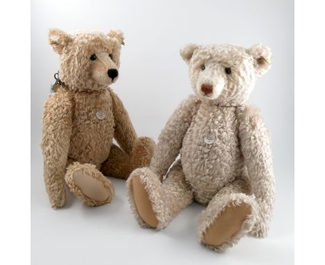 Two large Steiff replica teddy bears, 1909 blonde 65 and 1908 white 65, with certificates and boxed