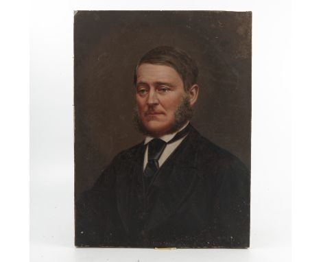 A 19th century English school, oil on canvas, portrait of a man in black tie and jacket, marked L. Cella Basten, 16ins x 12in