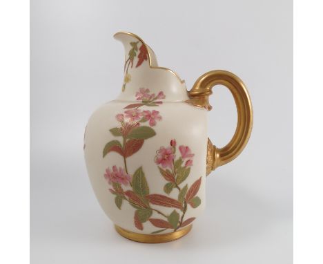 A Royal Worcester ivory flat back jug, decorated with flowers, shape number 1094, dated 1889, height 8ins Condition report: A