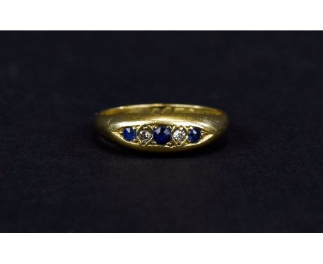 Edwardian - Ladies 18ct Gold Set Diamond and Sapphire Dress Ring, Set with Old Cut Diamonds and Natural Sapphires. Hallmark C