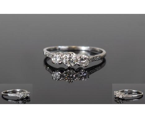 Platinum Diamond Ring, Set With Three Round Cut Diamonds, Claw Setting, Estimated Diamond Weight .75ct Stamped Plat, Ring Siz