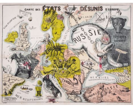 Europe.- Satirical map.- Anonymous (Li&egrave;ge-based cartographer) Carte des &eacute;tats d&eacute;sunis d'Europe, satirica