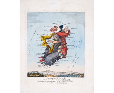 Ireland.- Dighton (Robert) After. Geography Bewitched! or, a Droll Caricature Map of Ireland, "This portrait of Lady Hibernia
