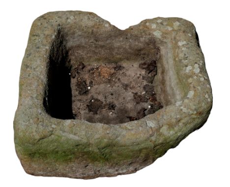 A weathered stone trough of square form, 56 by 54 by 21cm high. 