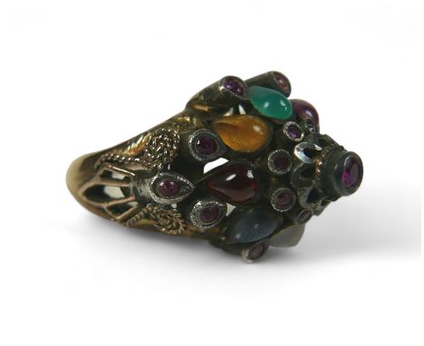 A 14ct yellow gold multi gem ring, size H, 4.6g. 