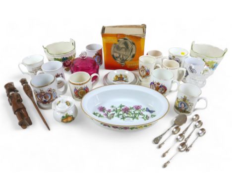 A group of mixed ceramics, plus a Lucas Model 5 FT Ranger, 053315, 12 volt, boxed, 12 Coronation mugs, a Royal Worcester 'Her
