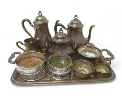 A quantity of silver plated items, to include Ravin et D'Enfert set of coffee pot, water pot, sugar and milk jug on tray, Elk