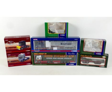 A group of three diecast Corgi 1:50 scale Eddie Stobart lorries, comprising Refrigerated Box Trailer, 75702, Foden S21 8 Whee