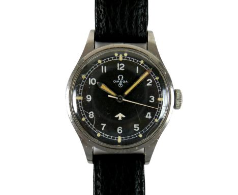 An Omega British Military RAF issue pilot's wristwatch, circa 1953, ref 2777-1, mechanical hand wind, 'Fat Arrow', circled T,