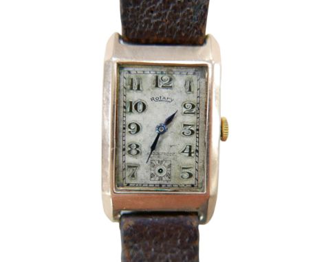 A 9ct gold cased Rotary wristwatch, with Arabic dial, blued steel hands, missing glass and subsidiary dial hand,  a/f, with l