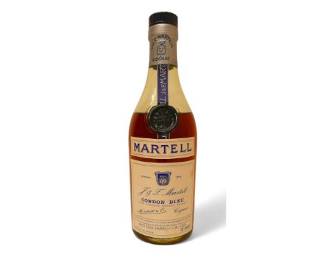 A half bottle of Martell Cordon Bleu cognac, 11.5 fl oz. 