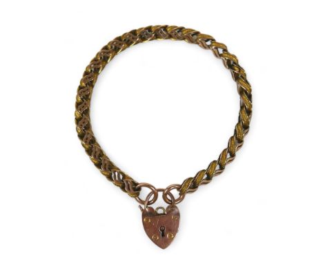 A 9ct gold and yellow metal fancy chain bracelet, with padlock clasp, 10.5g, 18cm long. 