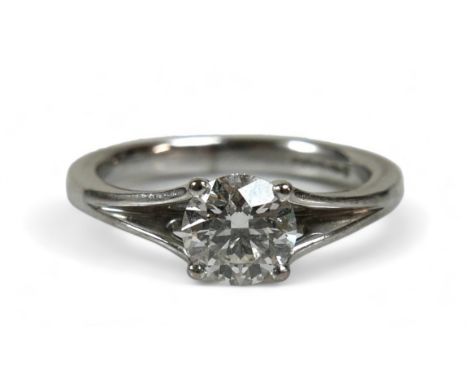 An 18ct white gold Hearts On Fire diamond solitaire ring, the band with V shoulders, the brilliant cut stone approx. 1.101cts