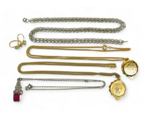 A silver necklace marked 925 with oval fancy links, approx 1.06 toz, plus a silver thin chain with silver metal and rectangul