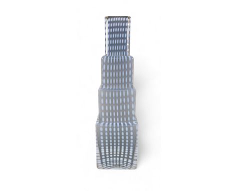 A Bertil Vallien for Kosta Boda 'Metropolis' glass vase, of square stepped architectural form, the clear and slate grey groun