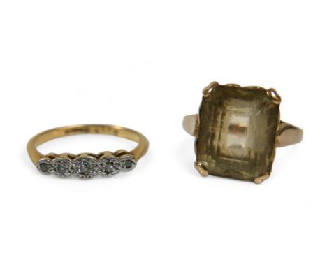 Two gold dress rings, comprising an 18ct gold five stone diamond ring, with small round cut stones, size J, 1.8g, a 9ct gold 