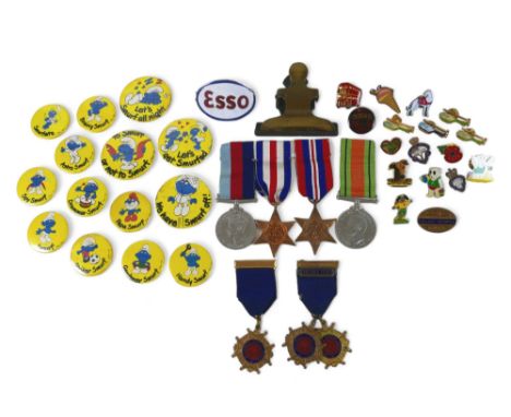 A collection of badges, including an LNER Railway Service brass badge, 22 by 33mm, an enamel Esso cap badge, 39 by 57mm, a gr