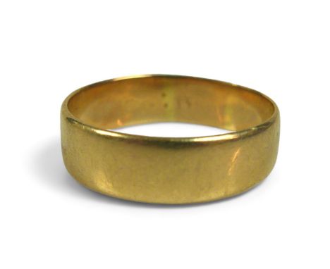 A 14ct yellow gold band ring, size U, 4.4g, band depth 6mm. 